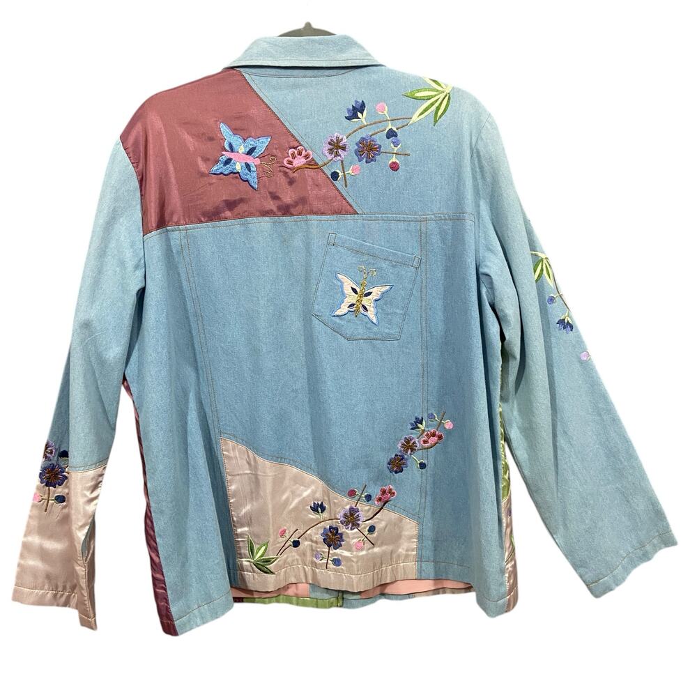 Indigo Moon Embroidered Patch Button Up Jacket Wo… - image 2